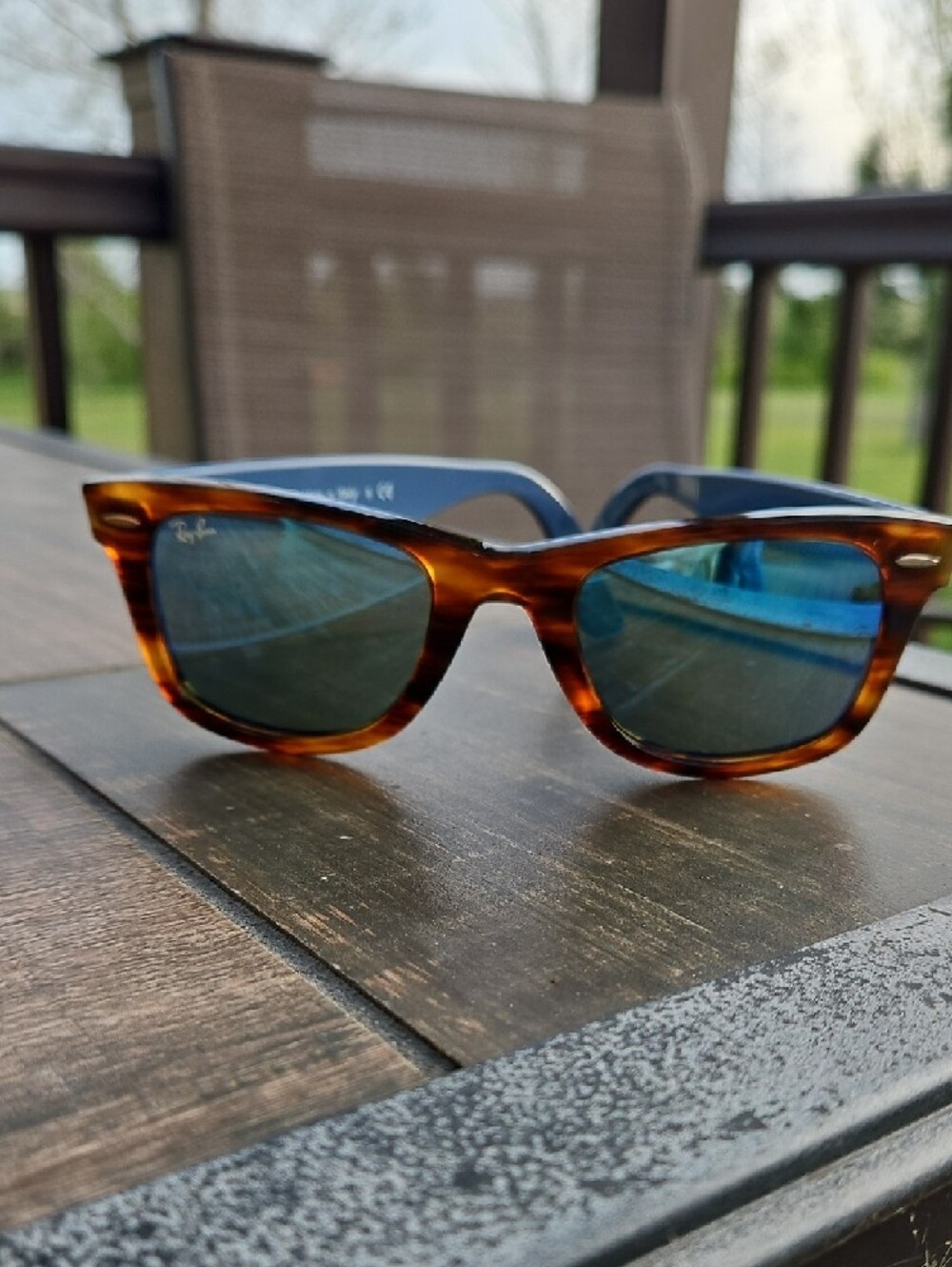 Ray-Ban Tortoise Frame Sunglasses with Blue Lenses